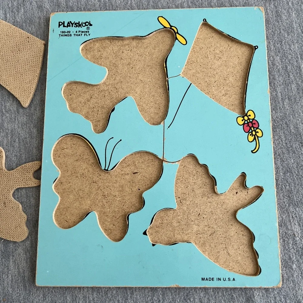 PLAYSKOOL Wooden Puzzle Tray Things That Fly Vintage USA Children Toy 80s Retro